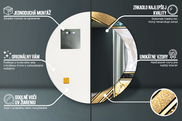 Kerek díszes tükör Márvány achát és arany