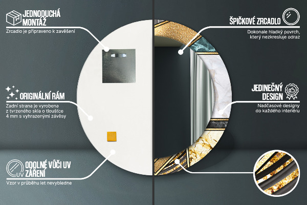 Kerek díszes tükör Márvány achát és arany