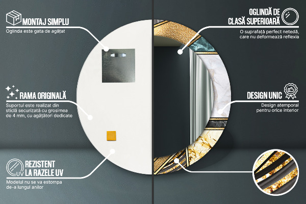 Kerek díszes tükör Márvány achát és arany