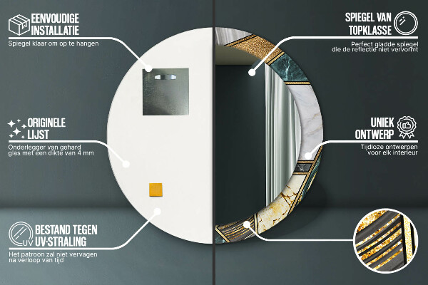 Kerek díszes tükör Márvány achát és arany