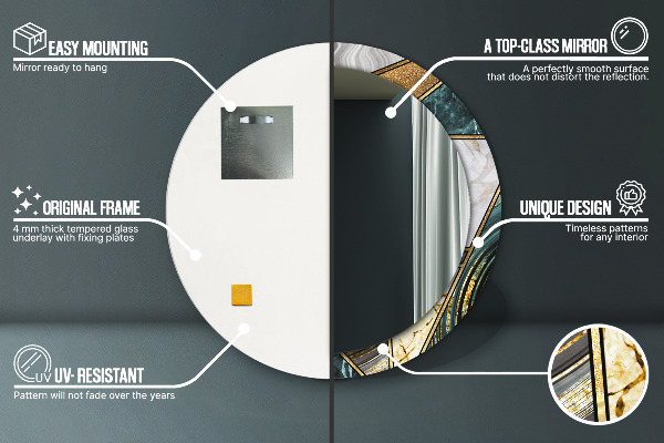 Kerek díszes tükör Márvány achát és arany