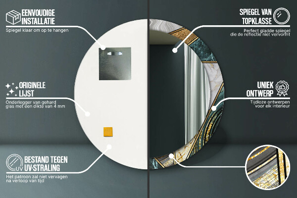 Kerek díszes tükör Márvány achát és arany