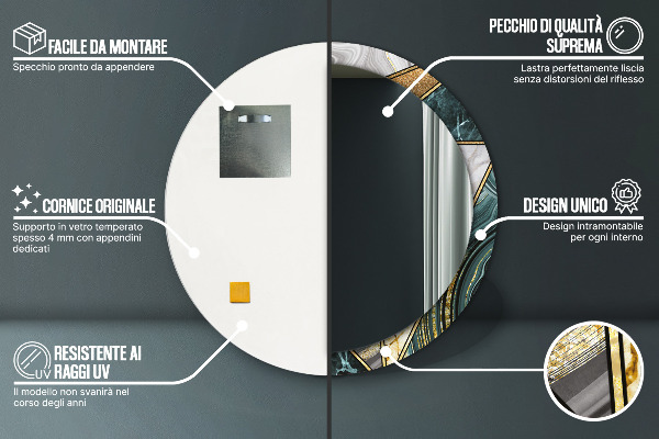 Kerek díszes tükör Márvány achát és arany