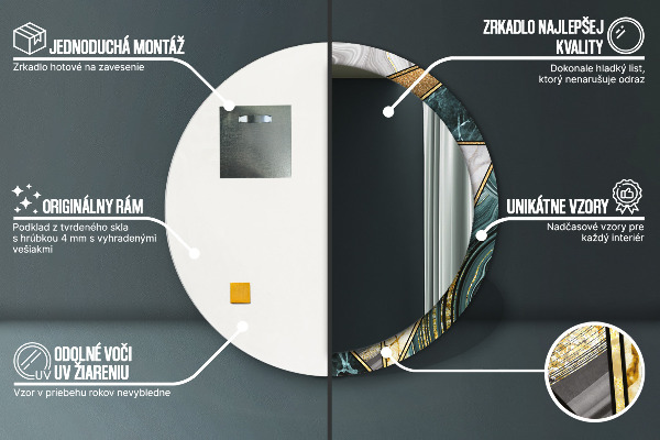 Kerek díszes tükör Márvány achát és arany