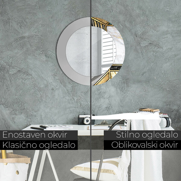 Kerek díszes tükör Márvány achát és arany