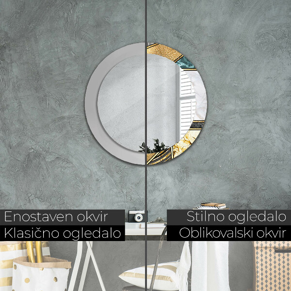 Kerek díszes tükör Márvány achát és arany