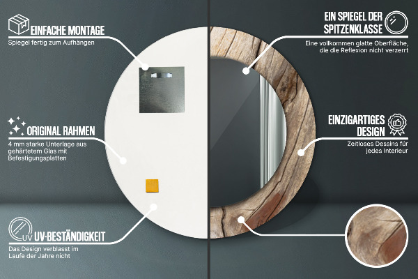 Kerek tükör díszítéssel Repedt fa