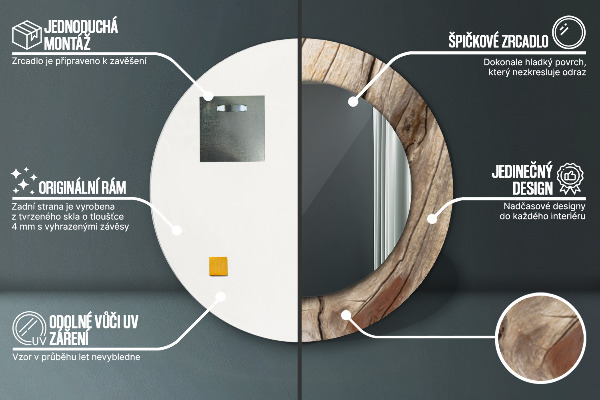 Kerek tükör díszítéssel Repedt fa