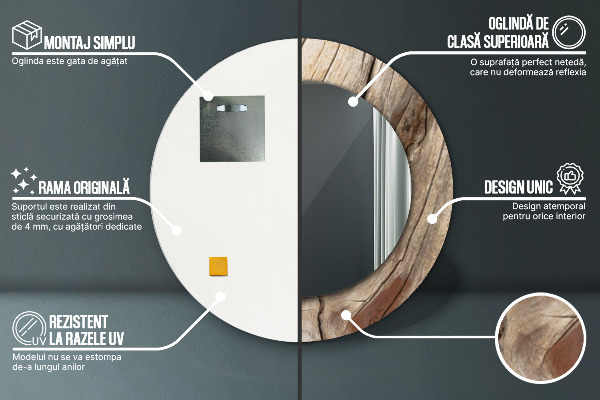 Kerek tükör díszítéssel Repedt fa