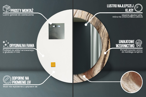 Kerek tükör díszítéssel Repedt fa