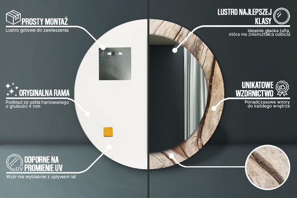 Kerek tükör díszítéssel Repedt fa