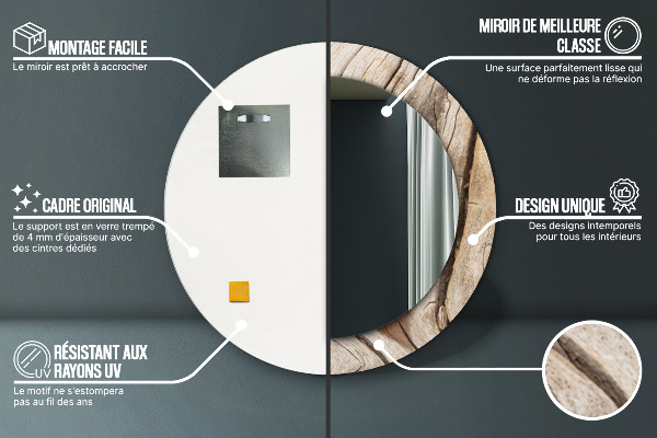 Kerek tükör díszítéssel Repedt fa