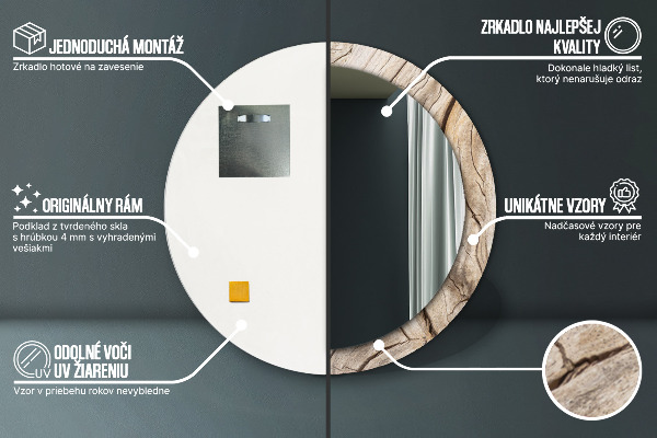 Kerek tükör díszítéssel Repedt fa