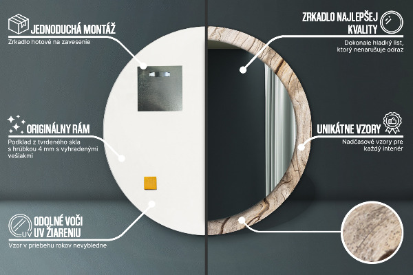 Kerek tükör díszítéssel Repedt fa