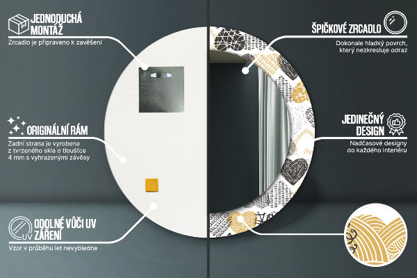 Kerek tükör keret nyomtatással Doodle szívek