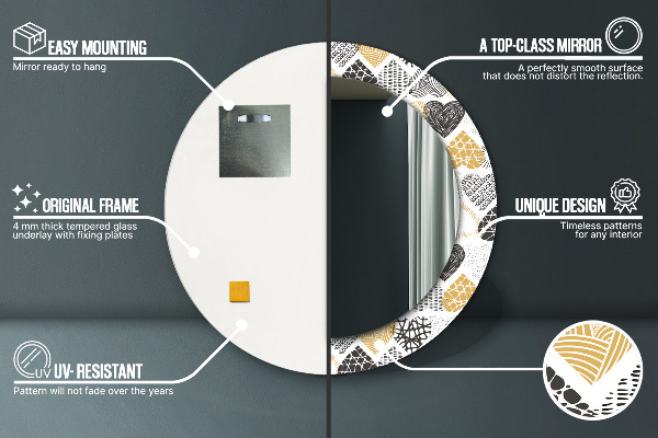 Kerek tükör keret nyomtatással Doodle szívek