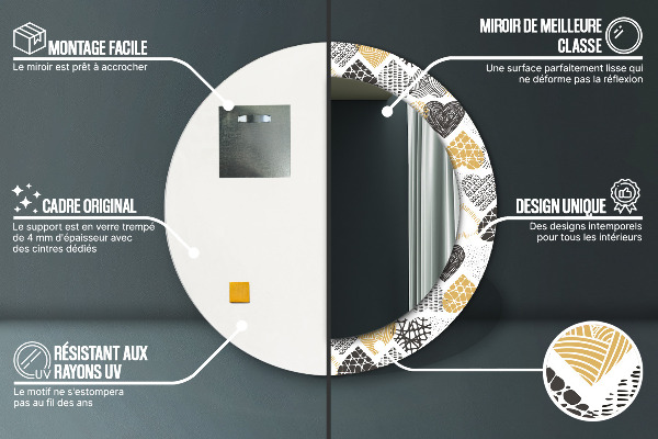 Kerek tükör keret nyomtatással Doodle szívek