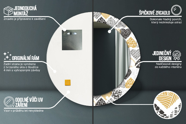 Kerek tükör keret nyomtatással Doodle szívek