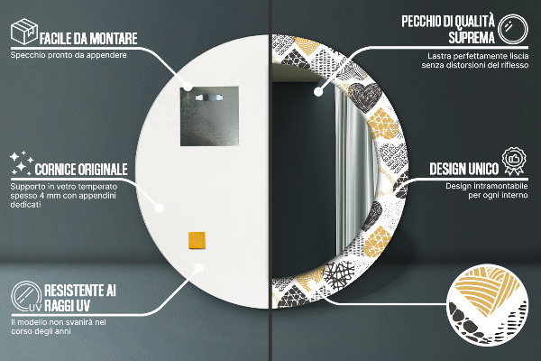 Kerek tükör keret nyomtatással Doodle szívek