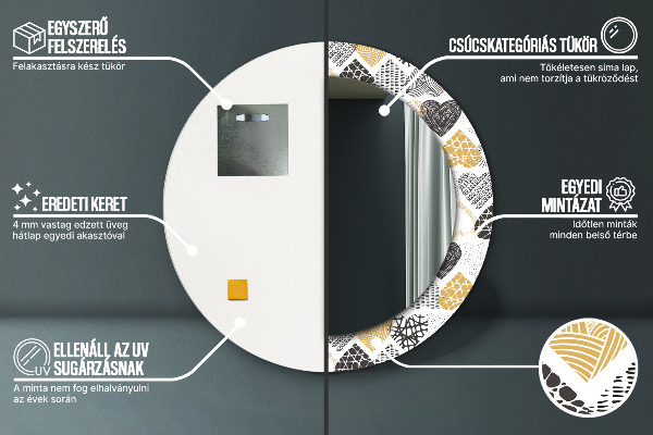 Kerek tükör keret nyomtatással Doodle szívek