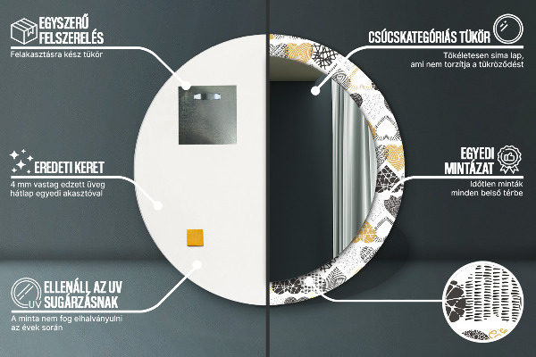 Kerek tükör keret nyomtatással Doodle szívek