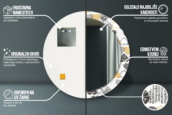 Kerek tükör keret nyomtatással Doodle szívek