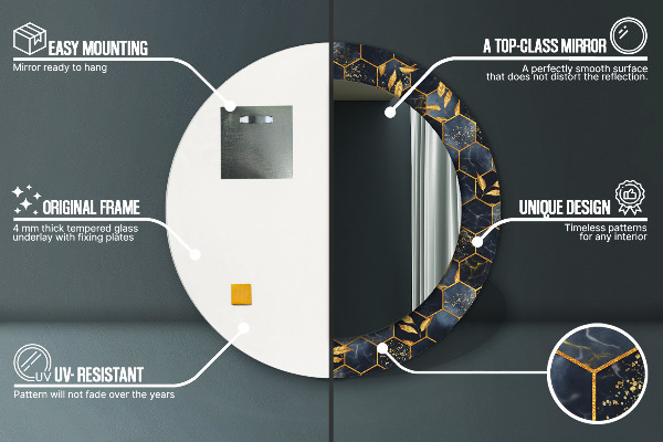 Kerek tükör nyomtatott kerettel Márvány hatszög