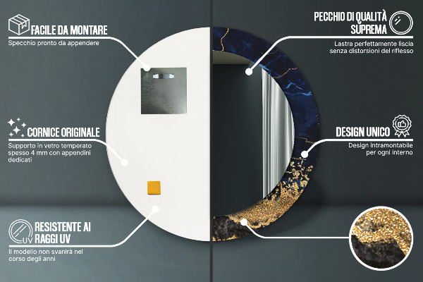 Kerek dísztükör Kék márvány