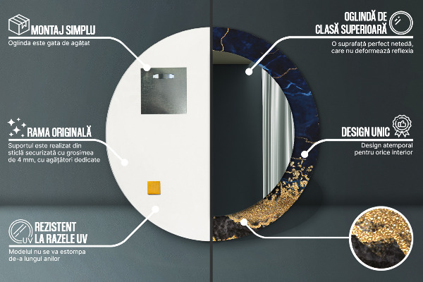 Kerek dísztükör Kék márvány