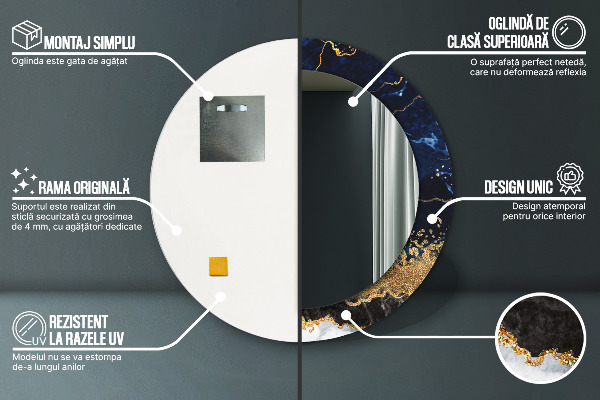 Kerek dísztükör Kék márvány