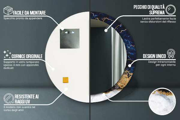 Kerek dísztükör Kék márvány