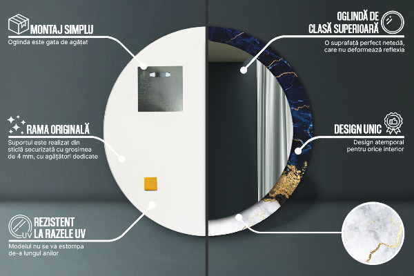 Kerek dísztükör Kék márvány