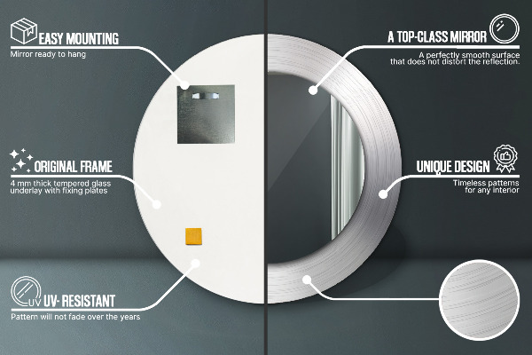 Kerek dísztükör Fényes acél