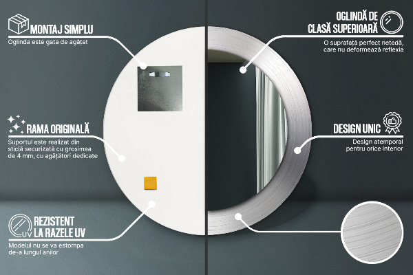 Kerek dísztükör Fényes acél