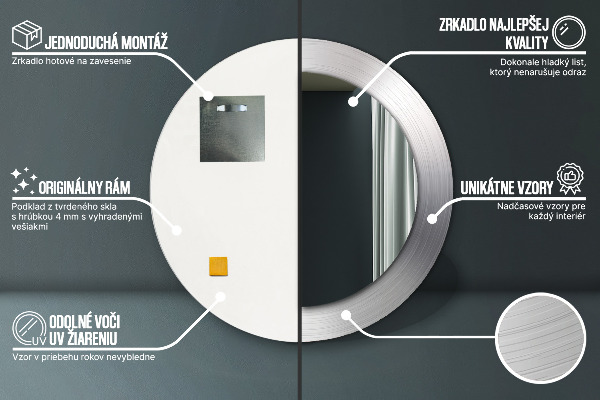 Kerek dísztükör Fényes acél