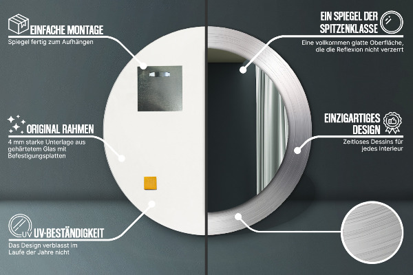 Kerek dísztükör Fényes acél