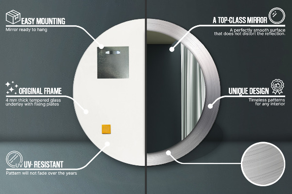 Kerek dísztükör Fényes acél