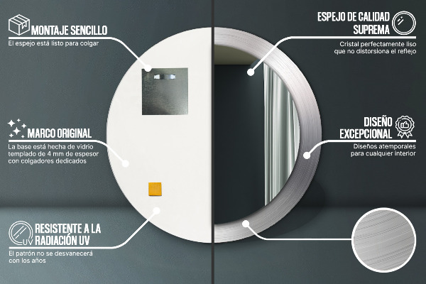 Kerek dísztükör Fényes acél