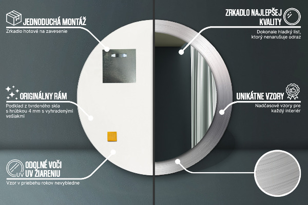 Kerek dísztükör Fényes acél