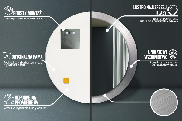 Kerek dísztükör Fényes acél