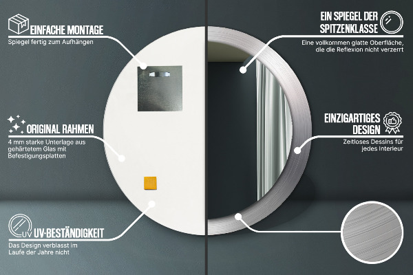 Kerek dísztükör Fényes acél