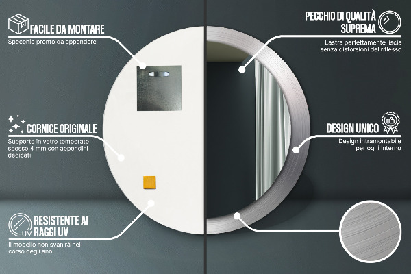 Kerek dísztükör Fényes acél