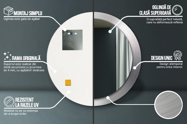 Kerek dísztükör Fényes acél