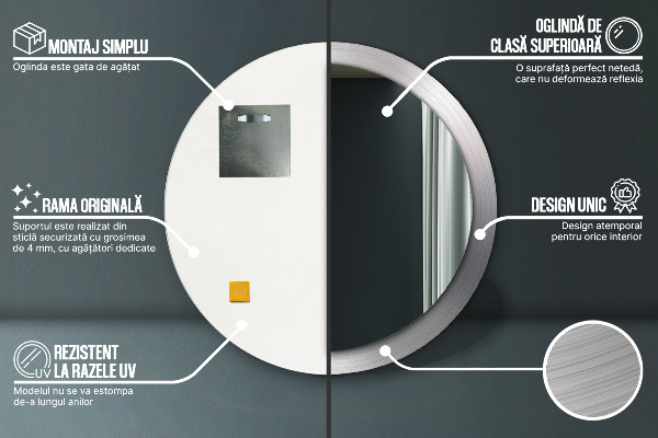 Kerek dísztükör Fényes acél