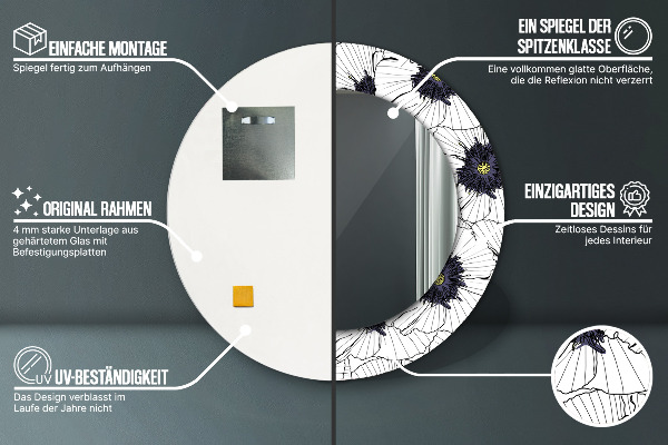 Kerek tükör díszítéssel Lineáris virágok kompozíciója