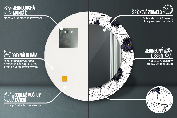 Kerek tükör díszítéssel Lineáris virágok kompozíciója