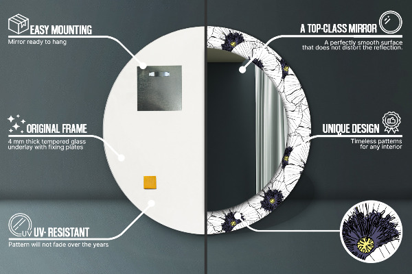 Kerek tükör díszítéssel Lineáris virágok kompozíciója