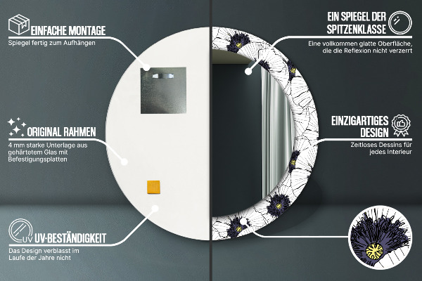 Kerek tükör díszítéssel Lineáris virágok kompozíciója