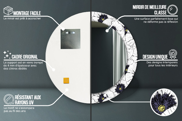 Kerek tükör díszítéssel Lineáris virágok kompozíciója