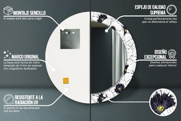 Kerek tükör díszítéssel Lineáris virágok kompozíciója